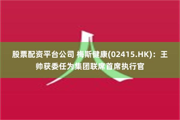 股票配资平台公司 梅斯健康(02415.HK)：王帅获委任为集团联席首席执行官