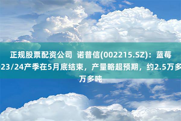 正规股票配资公司  诺普信(002215.SZ)：蓝莓2023/24产季在5月底结束，产量略超预期，约2.5万多吨